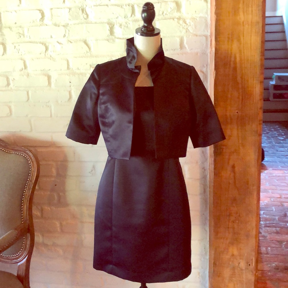 Cocktail dress with crop jacket/navy silk